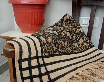 Premium Handmade Throw Hand block Print Throw Cotton Throw Blanket Sofa Décor Room Décor Tassels Hand Loomed Block Print Cotton Sofa Throw