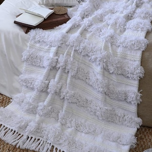 Premium Cozy Lightweight Knit Woven Cotton Decorative Blanket Couch, Travel All Seasons Throw Blanket with Tassels, Christmas Gift For Home