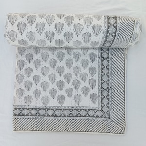 Grey Leaf Kantha Quilt Unique Design Handmade Kantha Quilted Bedding Bedspread  Handblock Print Throw Blanket Well-Looking Grey Quilt