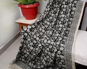 Premium Hand Block Print Cotton Throw Blanket, Tassels, Sofa DecorHome Inspiration Handmade Throw Hand block Print Throw Soft Cotton Blanket