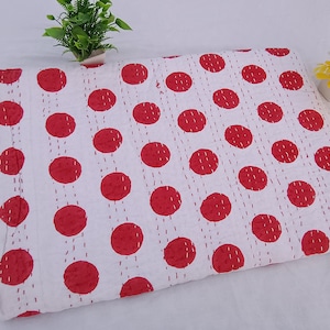 Beautiful Floral Handmade Kantha Quilt Unique Design Handmade Kantha Quilted Bedding Bedspread  Handblock Print Throw Blanket Well-Looking