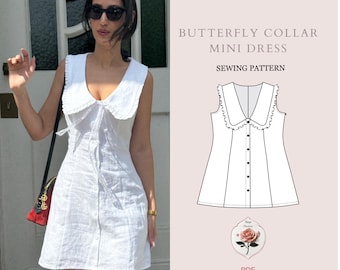 Peter Pan Collar Mini Dress | Sleeveless Dress | PDF Sewing Pattern + Video Tutorial | Mod Dress Pattern | Babydoll Dress | INSTANT DOWNLOAD