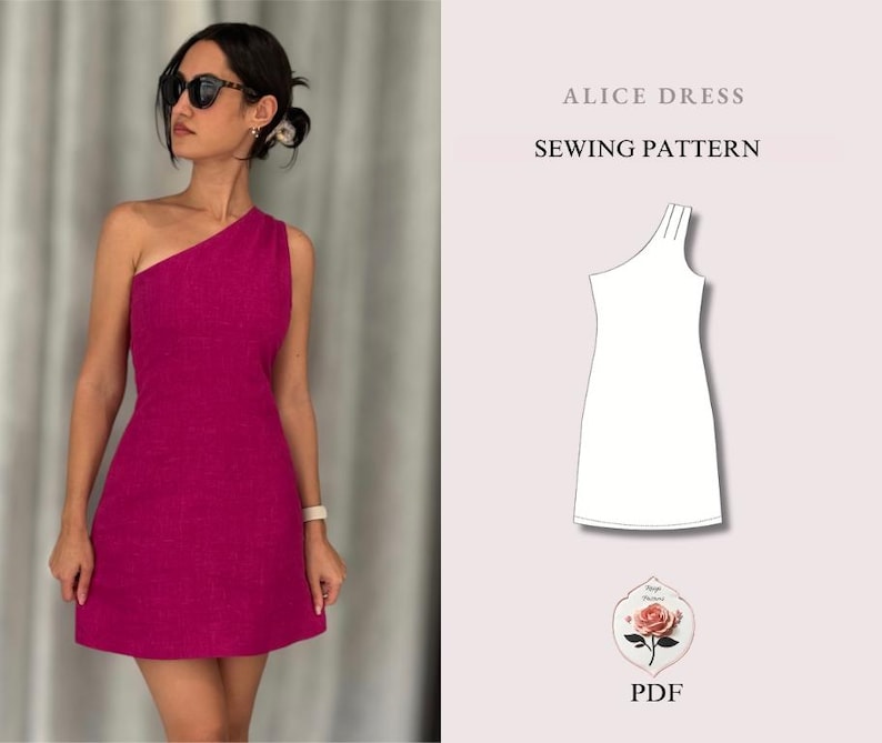 Alice Dress | One Shoulder Mini Dress Pattern + Video Tutorial | Linen Asymmetrical Dress Pattern | Summer Dress Sewing | INSTANT DOWNLOAD image 10