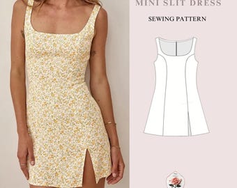 90s Mini Dress Pattern | Side Slit Dress Tutorial | Retro Dress Pattern | Cute Summer Dress | PDF Sewing Pattern | INSTANT DOWNLOAD