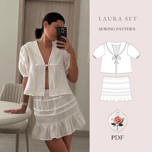 Womens Sewing Pattern | Linen Mini Skirt Pattern | Tie Front Shirt Pattern | PDF Sewing Pattern | Easy Sewing Pattern | INSTANT DOWNLOAD