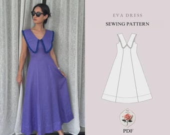 Eva Dress | Midi Dress Sewing Pattern | Peter Pan Collar Dress | Vintage Style Dress | Womens Dress Pattern | INSTANT DOWNLOAD