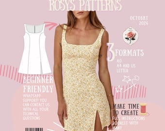90s mini dress pattern Lena Dress | 90s Mini Dress Pattern | Side Slit Tutorial | Retro Dress Pattern | Cute Summer Dress | PDF Sewing Pattern