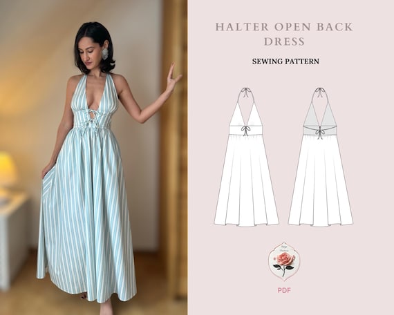 Open Back Halter Dress Tie Front Dress Beginner Sewing Pattern PDF INSTANT DOWNLOAD - Etsy Open Back Halter Dress Tie Front Dress Beginner Sewing Pattern PDF INSTANT DOWNLOAD - Etsy