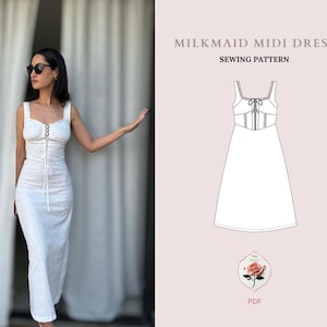 Marilyn Dress | Milkmaid Cottagecore Dress Pattern | Corset Front Dress | Cotton Summer Dress | Midi Tie Front Dress | INSTANT DOWNLOAD