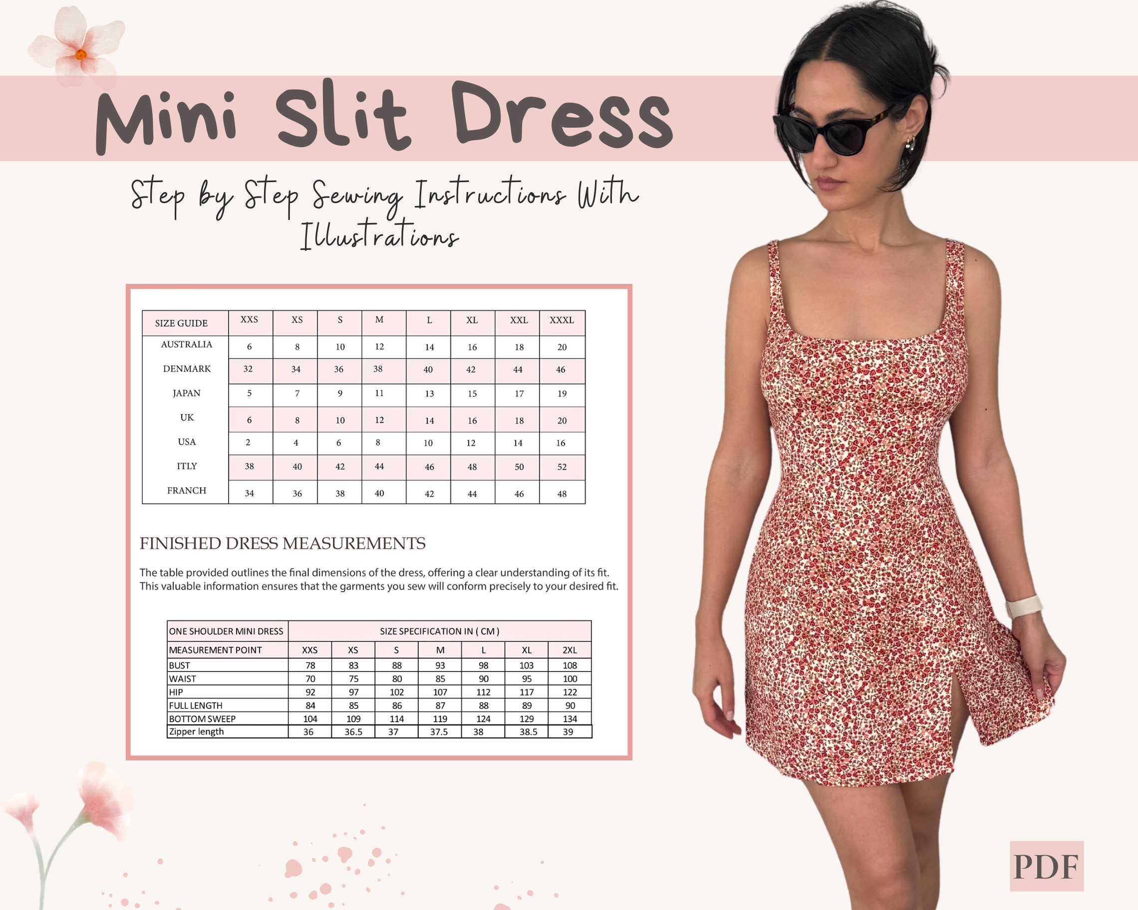 Lena Dress | 90s Mini Dress Pattern | Side Slit Tutorial | Retro Dress  Pattern | Cute Summer Dress | PDF Sewing Pattern | INSTANT DOWNLOAD - Etsy