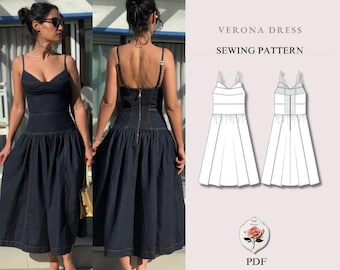 Verona Dress | Corset Style Midi Dress | Sweetheart Neck Panel Dress with Straps | Beginner Friendly | Sizes XXS–2XL | Instant PDF Download