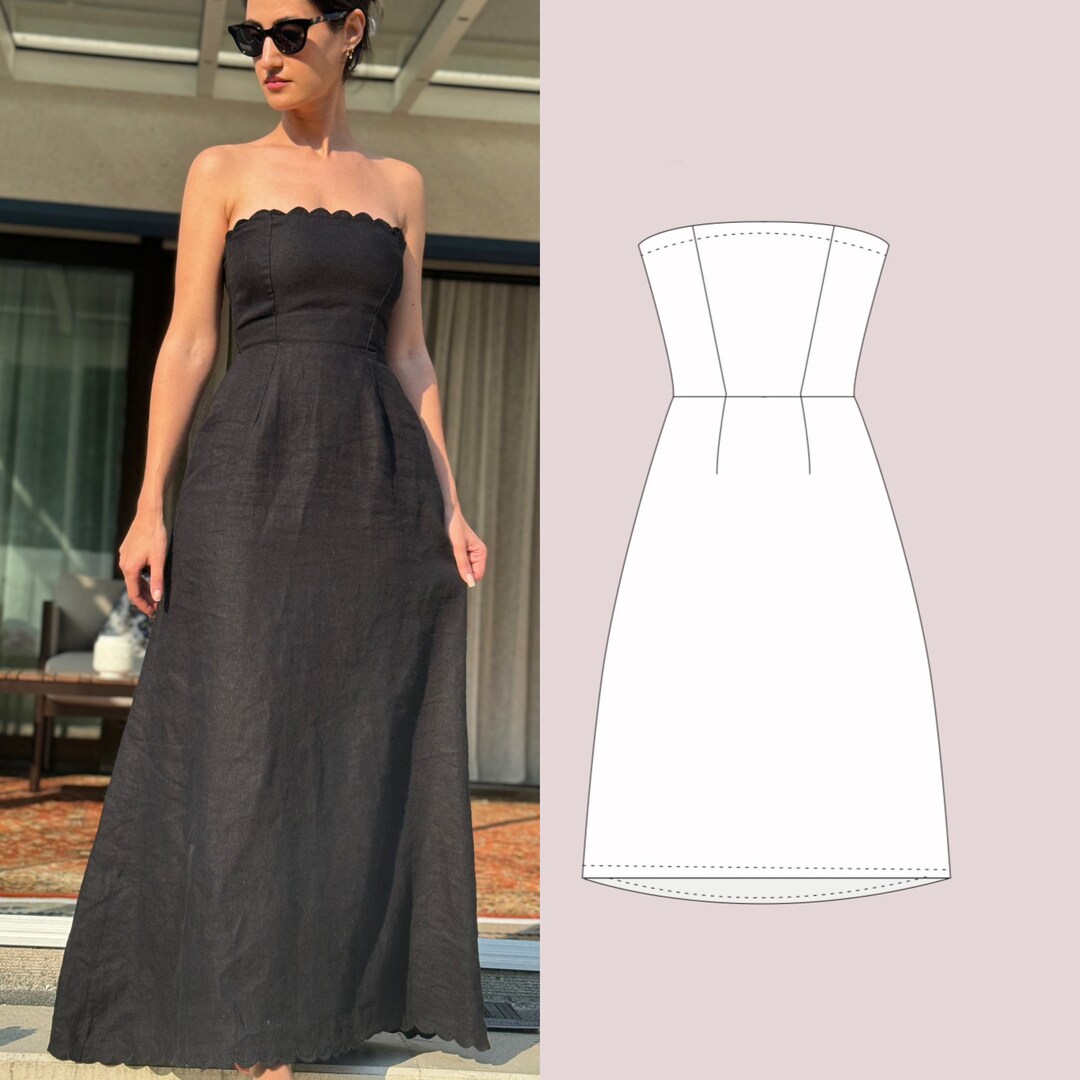 Strapless Maxi Dress Pattern Scalloped Dress Coquette Maxi Dress