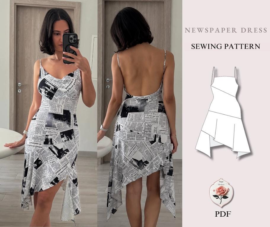 letter shaped dress cut nyt Newspaper | Carrie Bradshaw Sex and the City Newspaper Dress Sewing Pattern | Iconic Dress | Sizes XXS - 2XL | Instant PDF Download Color:Black_1 fresh start sale LACEMADE Jacquard Cotton Corset