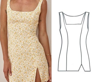 90s Side-Slit Mini Vintage Dress PDF Pattern + Video Tutorial Sizes XXS - XXL Retro 90's Fashion