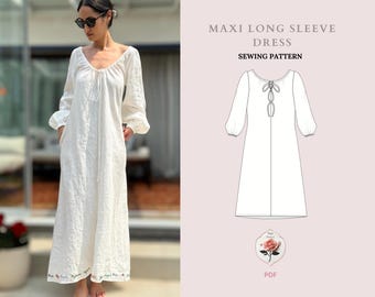 Noor Dress | Linen Long Sleeve Smock Dress Pattern | Easy Sewing Tutorial | Boho Shirt Dress | Puff Sleeve Dress | INSTANT DOWNLOAD