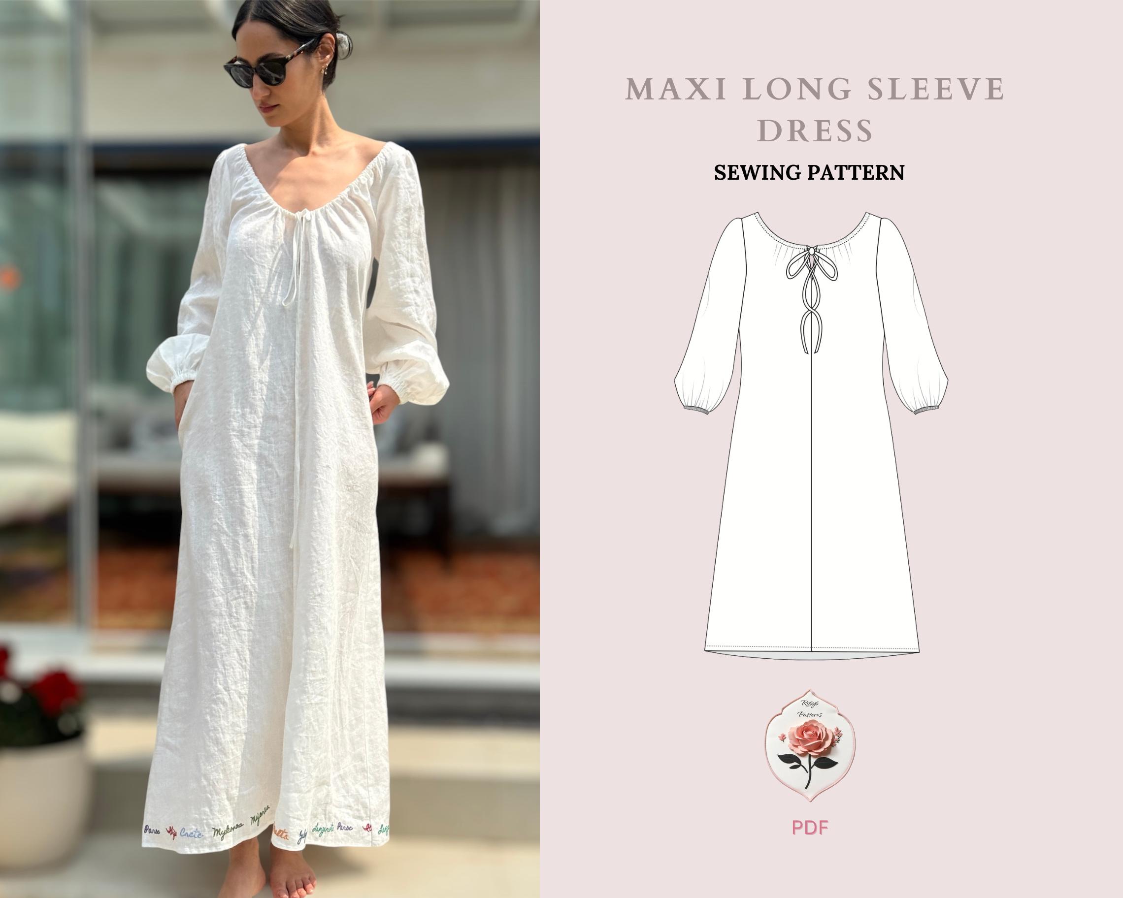 long sleeve smock dress pattern Puff Sleeve PDF, Linen Dress Pattern, Maternity Pattern, Smock Dress Pattern, Tent Dress Pattern, Loose Linen Dress, Easy Dress Pattern
