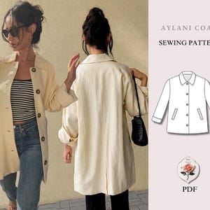 Aylani Coat | Fully Lined Coat | Button Front Coat with Welt Pockets | Beginner Sewing Pattern | Sizes XXS–2XL | Easy Instant PDF Download