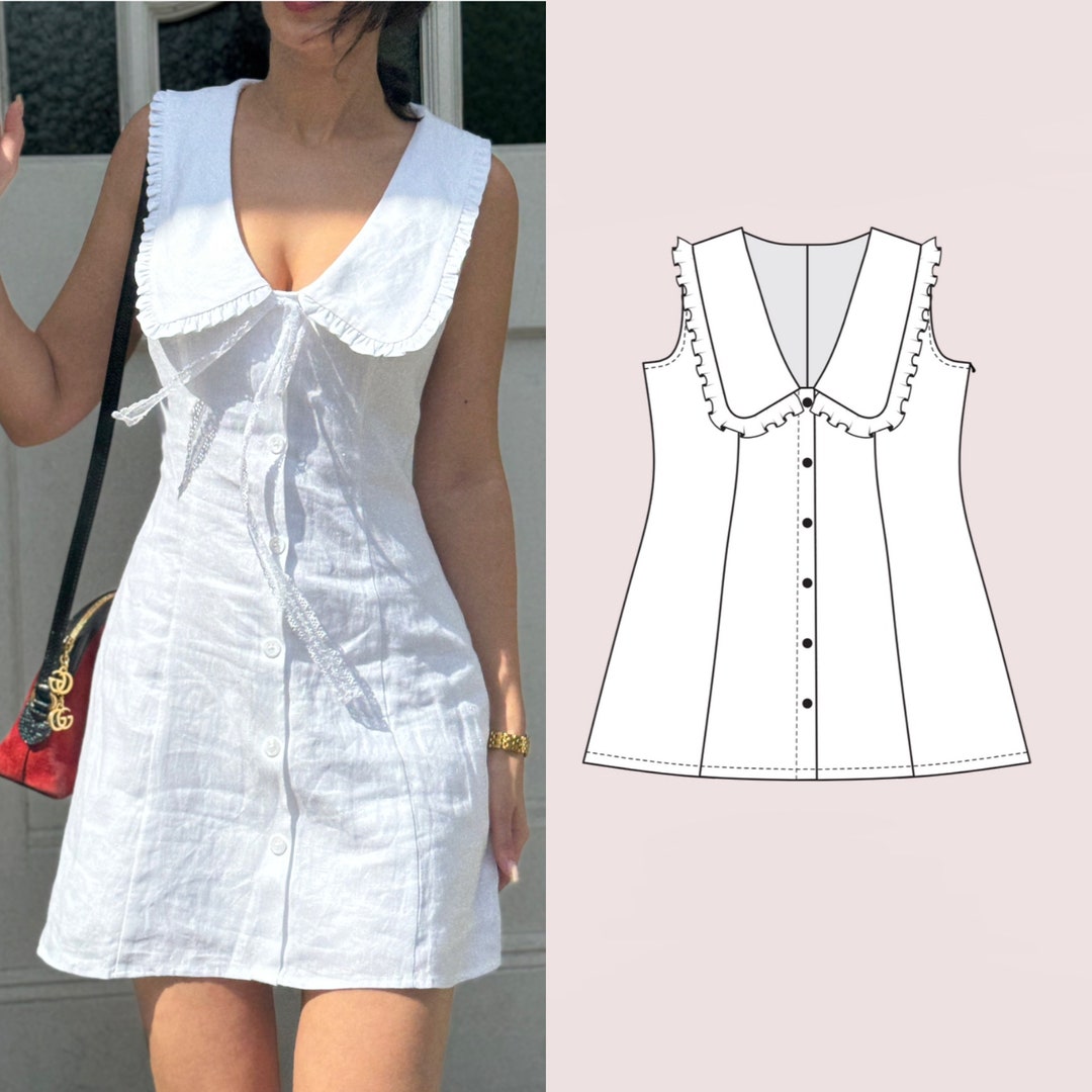 Peter Pan Collar Mini Dress Sleeveless Dress PDF Sewing Pattern Video ...