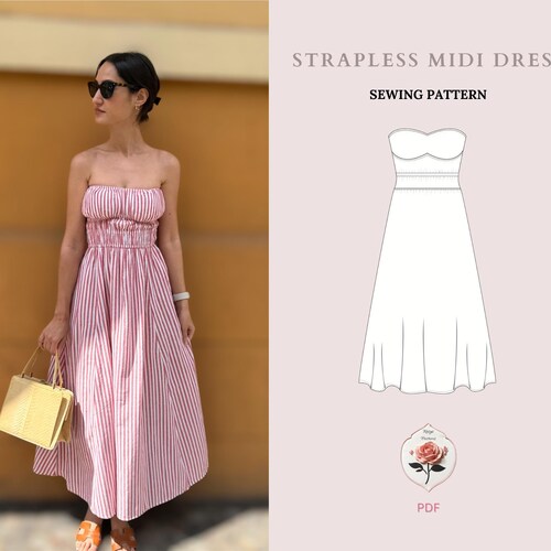 Strapless Maxi Dress Pattern | PDF Sewing Pattern | Coquette Dress Pattern  | A Line Dress Pattern | Easy Sewing Pattern | INSTANT DOWNLOAD - Etsy