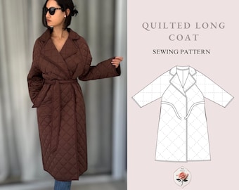 Gewatteerde jas, lange oversized jas, naaipatroon voor beginners, maten XXS t/m XXL, direct te downloaden.