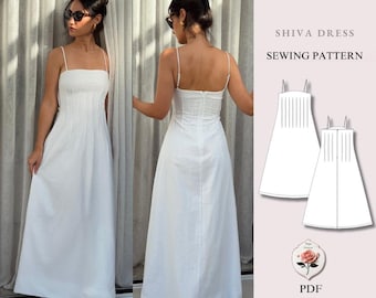 Shiva-jurk | Patroon voor een A-lijn jurk in korsetstijl | Maxi-jurk met spaghettibandjes | Geschikt voor beginners | Maten XXS–2XL | Direct te downloaden als PDF