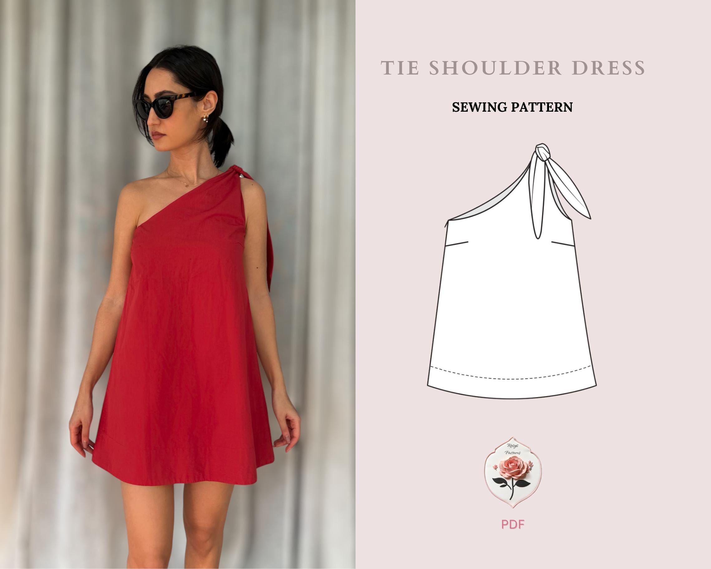 Amy Dress | Tie Shoulder Mini Dress Pattern + Video Tutorial | One Shoulder  Dress | PDF Sewing Pattern | INSTANT DOWNLOAD - Etsy