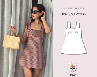 Lauri Dress | Square Neck Mini Dress Pattern | Gathered Bodice Lace Trim Dress | Beginner Friendly | Sizes XXS–2XL | Instant PDF Download