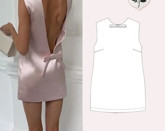 PDF Straight Mini Bow Backless Dress  Sewing Pattern | Sizes XXS - XXL