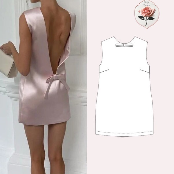 PDF Straight Mini Bow Backless Dress  Sewing Pattern | Sizes XXS - XXL