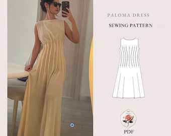 Paloma Dress Sewing Pattern | Maxi A-Line Dress Pattern | Pintuck Bodice Dress | Sleeveless Summer Dress | Sizes XXS–2XL | PDF Download