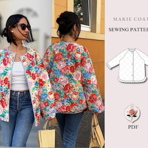 Marie Coat | Quilted Jacket Beginner Sewing Pattern | Layer Coat Jacket Cardigan Pattern | Sizes XXS-XXL | Easy PDF Instant Digital Download