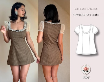Chloe Jurk | Romantisch mini-jurkje met empiretaille | Naaipatroon | Jurk met pofmouwen | Geschikt voor beginners | Maten XXS–2XL | Direct te downloaden als PDF