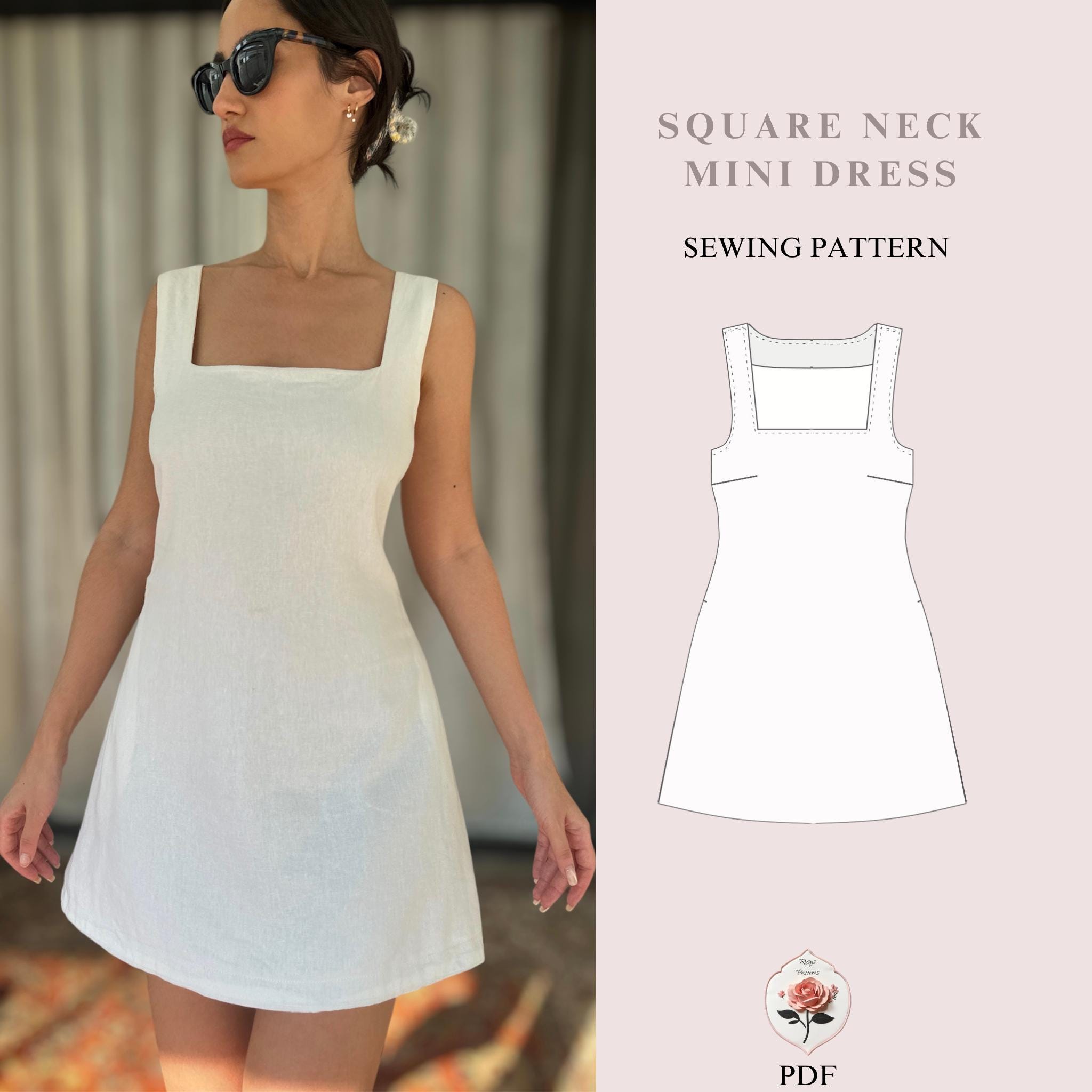 Square Neck Mini Dress Pattern | A Line Mini Dress Pattern | Sewing Tutorial  Video | Summer Dress Pattern | INSTANT DOWNLOAD - Etsy Israel