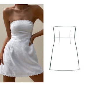 Digital Pattern + Tutorial Video A-Line Strapless Dress | PDF Sewing Template XXS-XXL