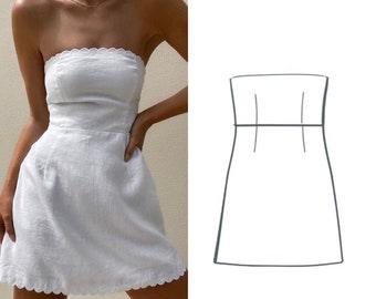 Digital Pattern + Tutorial Video A-Line Strapless Dress | PDF Sewing Template XXS-XXL