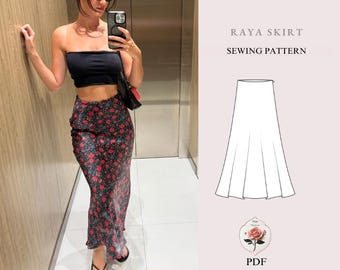 Raya Skirt | High Waisted A-Line Maxi Skirt Pattern | Invisible Zipper Skirt | Beginner Friendly | Sizes XXS–2XL | Instant PDF Download