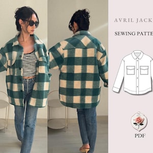 Avril Jacket | Shirt Oversized Shacket Jacket Pattern | Lined Button-Up Coat Sewing Pattern | Sizes XXS–2XL | Easy Instant PDF Download