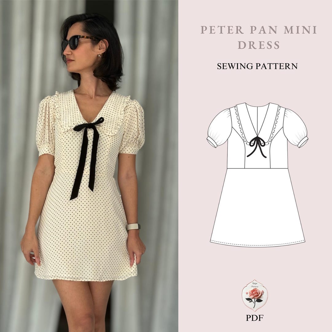 Peter Pan Collar Mini Dress Summer Dress PDF Sewing Pattern Mod Dress ...