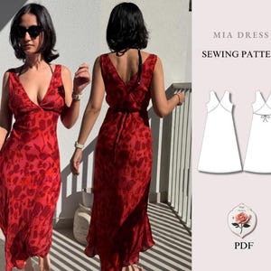 Mia Dress | Long V-Neck Midi Dress | Summer Maxi Dress | Silk Midi Dress PDF | Cocktail Dress Pattern | Sewing Tutorial | INSTANT DOWNLOAD