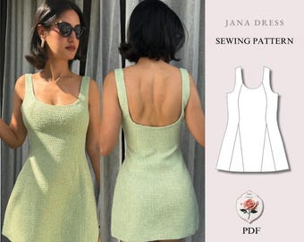 Jana Jurk | Mini-jurkpatroon met prinsessennaad | A-lijn jurk met ronde hals | Geschikt voor beginners | Maten XXS–2XL | Direct te downloaden als PDF