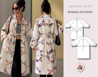 Ariana Coat | Oversized Quilted Coat Pattern | Fully Lined Button Up Jacket with Belt | Sizes XXS–2XL | Instant PDF Download