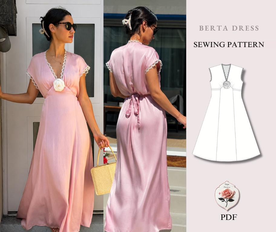 berta cocktail dresses Dress | Womens Maxi Dress Sewing Pattern | Silk Maxi Dress | Vintage Style Dress Pattern | Easy PDF Sewing Pattern Berta couture Burgundy Swing Dress pantsize-28 The result looks exactly Size:XXL-1XL