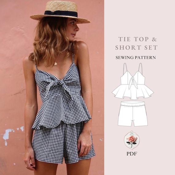 Peplum Knot Romper Pattern | Sleeveless Top Shorts Set | Beginning Sewing Pattern | Womens Playsuit Pattern | INSTANT DOWNLOAD