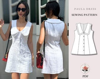 Paula Dress | Peter Pan Collar Mini Dress | Sleeveless Dress | Easy PDF Sewing Pattern + Video Tutorial | Babydoll Dress | INSTANT DOWNLOAD
