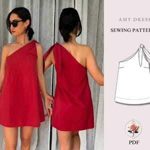 Amy Dress | Tie Shoulder Mini Dress Pattern + Video Tutorial | One Shoulder Dress | PDF Sewing Pattern | INSTANT DOWNLOAD
