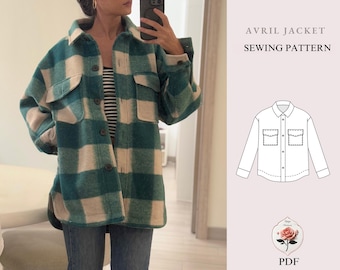 Shirt Jacket Sewing Pattern | Oversized Shacket Jacket Pattern | Fully Lined Button-Up Coat | Sizes XXS–2XL | Instant PDF Download