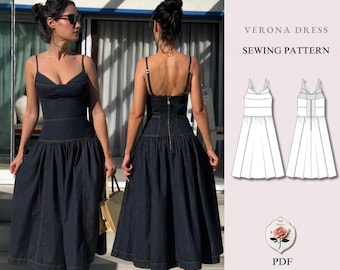 Verona Dress | Corset Style Midi Dress | Sweetheart Neck Panel Dress with Straps | Beginner Friendly | Sizes XXS–2XL | Instant PDF Download