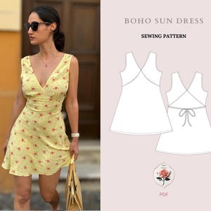 Sukienka Mia | Wykrój na sukienkę mini w stylu boho sun | Wykrój w formacie PDF | Łatwy wykrój | Jedwabna sukienka z kwiatowym wzorem | NATYCHMIASTOWE POBIERANIE
