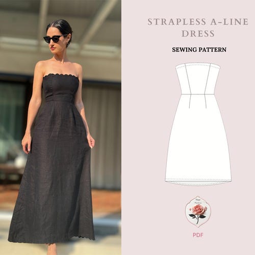 Strapless Maxi Dress Pattern | Scalloped Dress | Coquette Maxi Dress | Capsule Wardrobe Pattern | A Line Dress Pattern | INSTANT DOWNLOAD - Etsy Strapless Maxi Dress Pattern | Scalloped Dress | Coquette Maxi Dress | Capsule Wardrobe Pattern | A Line Dress Pattern | INSTANT DOWNLOAD - Etsy