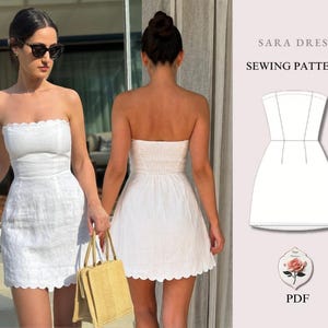 Sara Dress | Strapless Dress Pattern | Scalloped Dress | A Line Dress Capsule Wardrobe Pattern | Coquette Mini Dress | Easy INSTANT DOWNLOAD